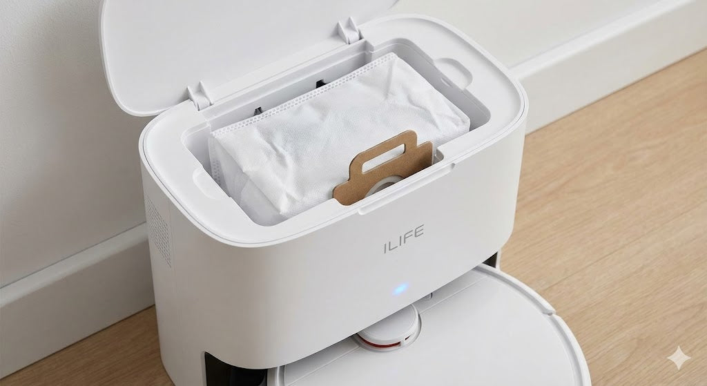 Close up shot van Ilife A30 Pro laadstation met de klep boven open